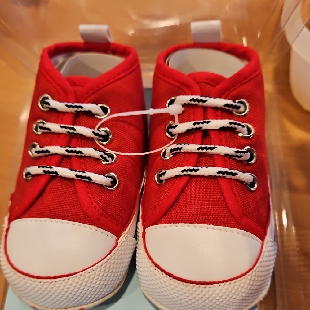 Red and White Canvas High-Top Sneakers